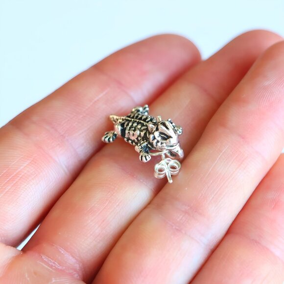 Horny Toad Sterling Silver Post Dangle Earrings Southwest Lizard Jewelry - Picture 5 of 6